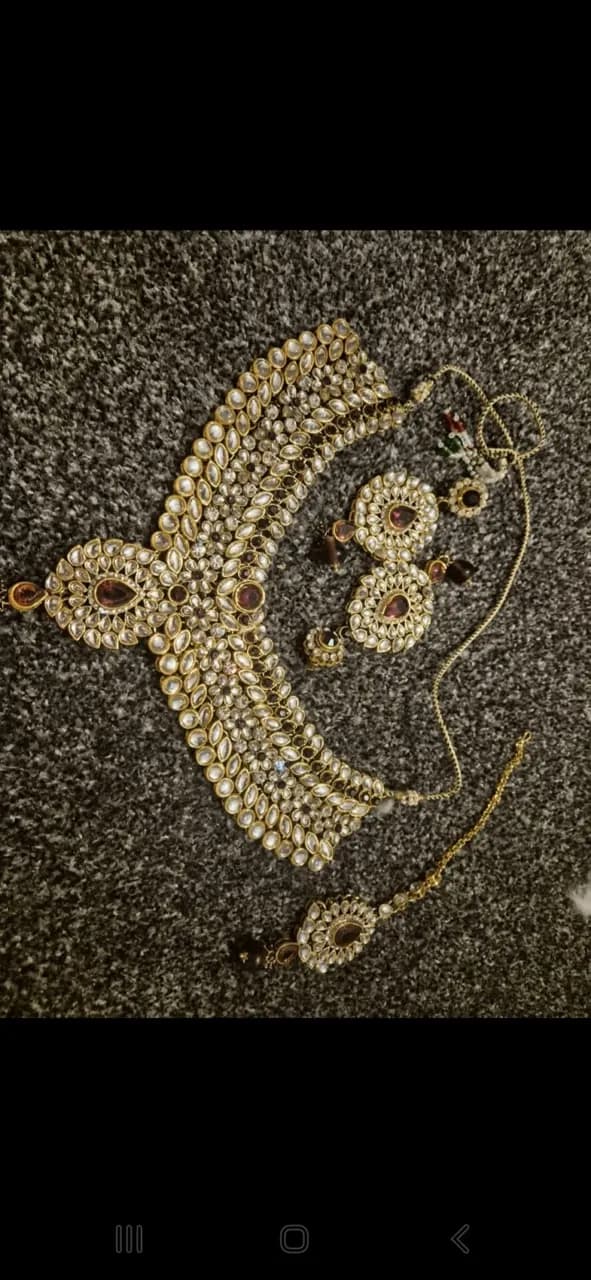 Gold, Silver & Maroon Jewellery Set — image 1