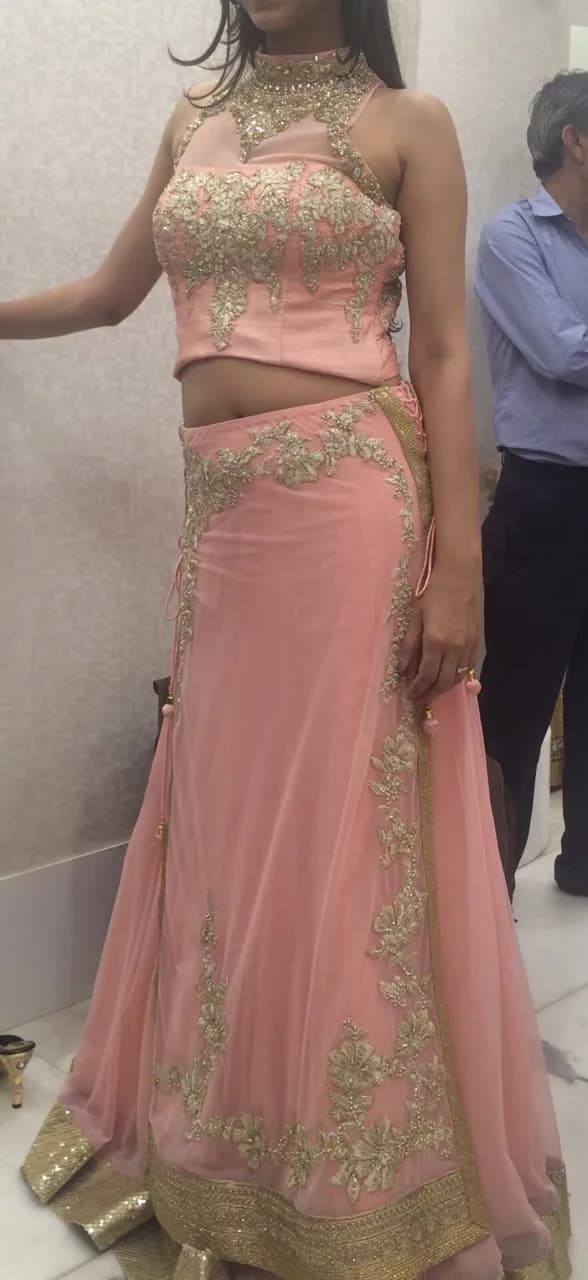 Light pink lehanga, with halter neck blouse — image 1