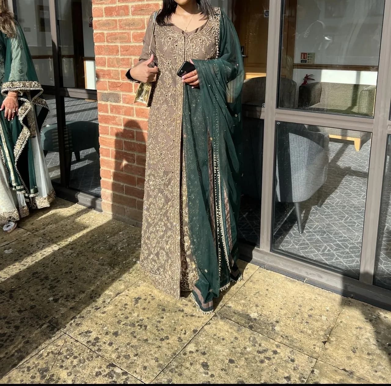 Emerald green and gold Asian suit — image 1