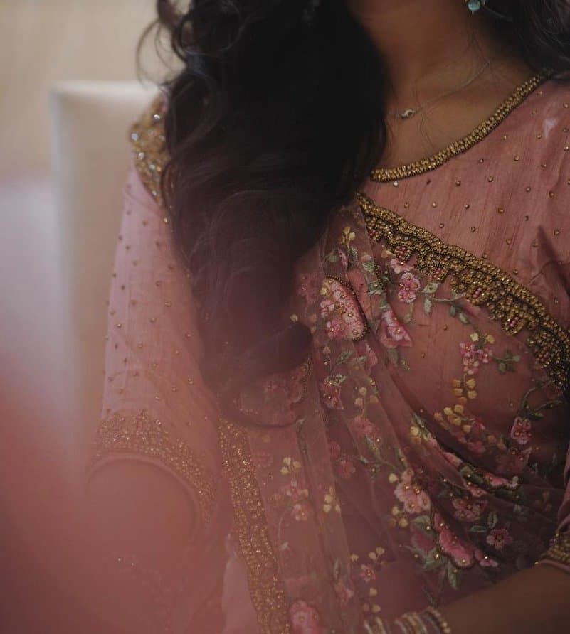 Floral pink organza saree — image 1