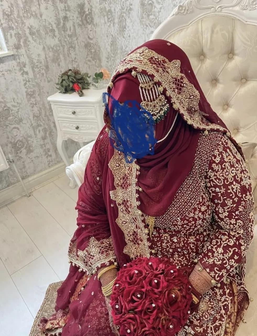 beautiful deep red wedding lengha with double trail — image 1