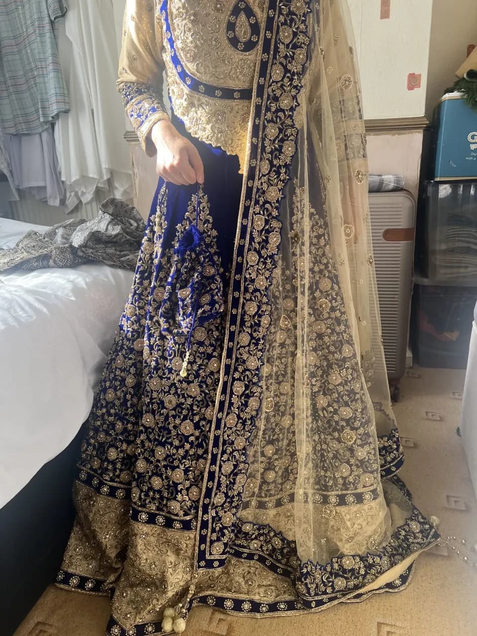 chunri boutique blue and gold Asian lengha — image 1