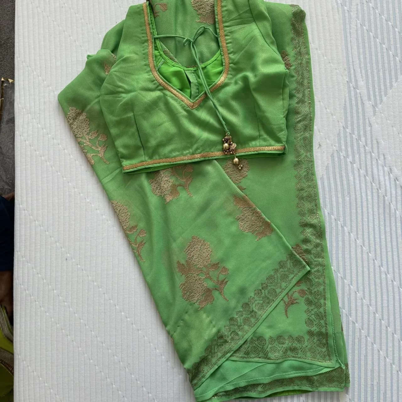 Lime green sari worn once — image 1