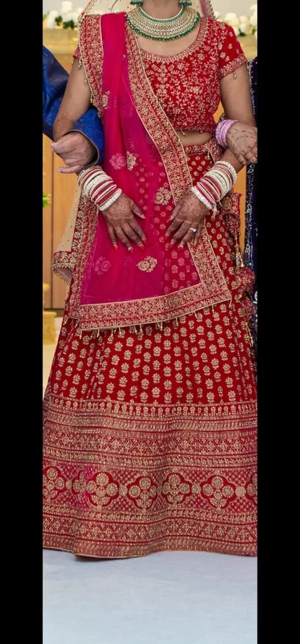 bridal wedding lengha with 2 chunis/dupattas — image 1