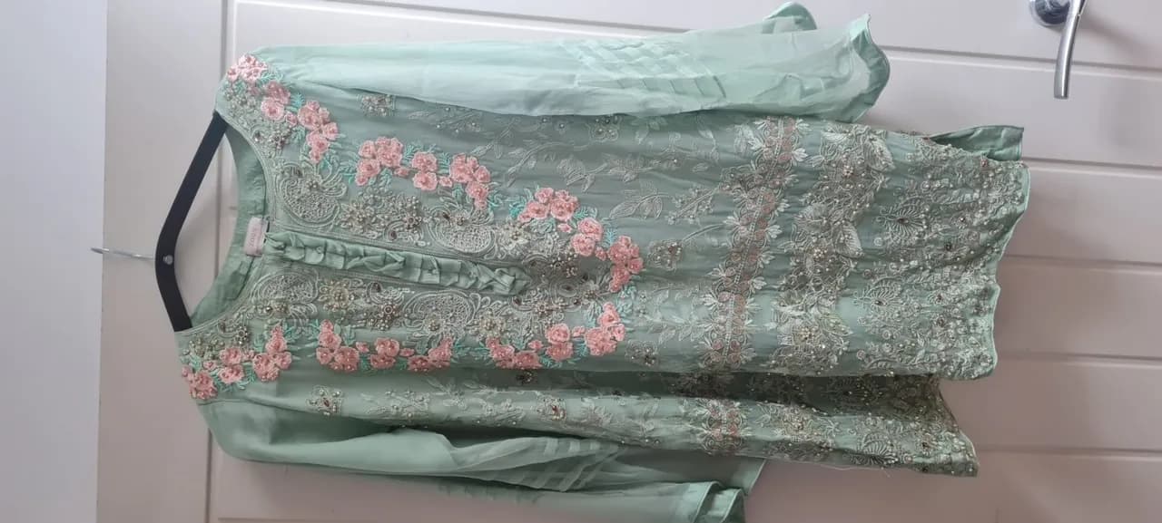 pasley green trouser suit with scarf — image 1
