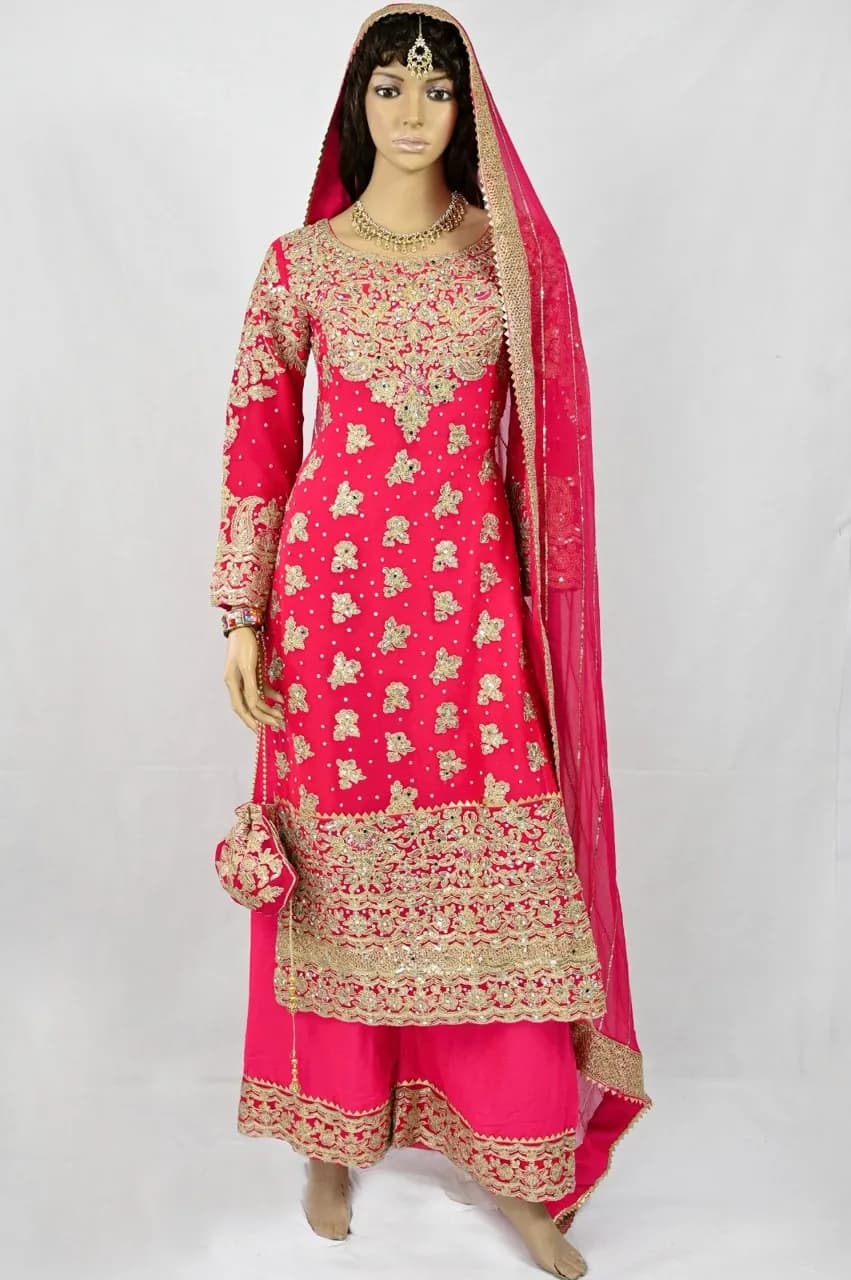hot Pink Gold embroidered Mehndi suit — image 1