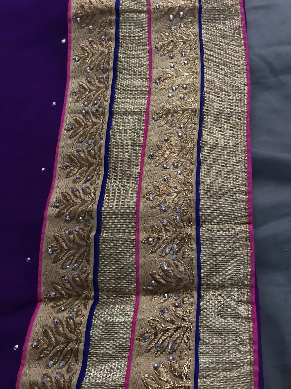 Purple and gold border saree