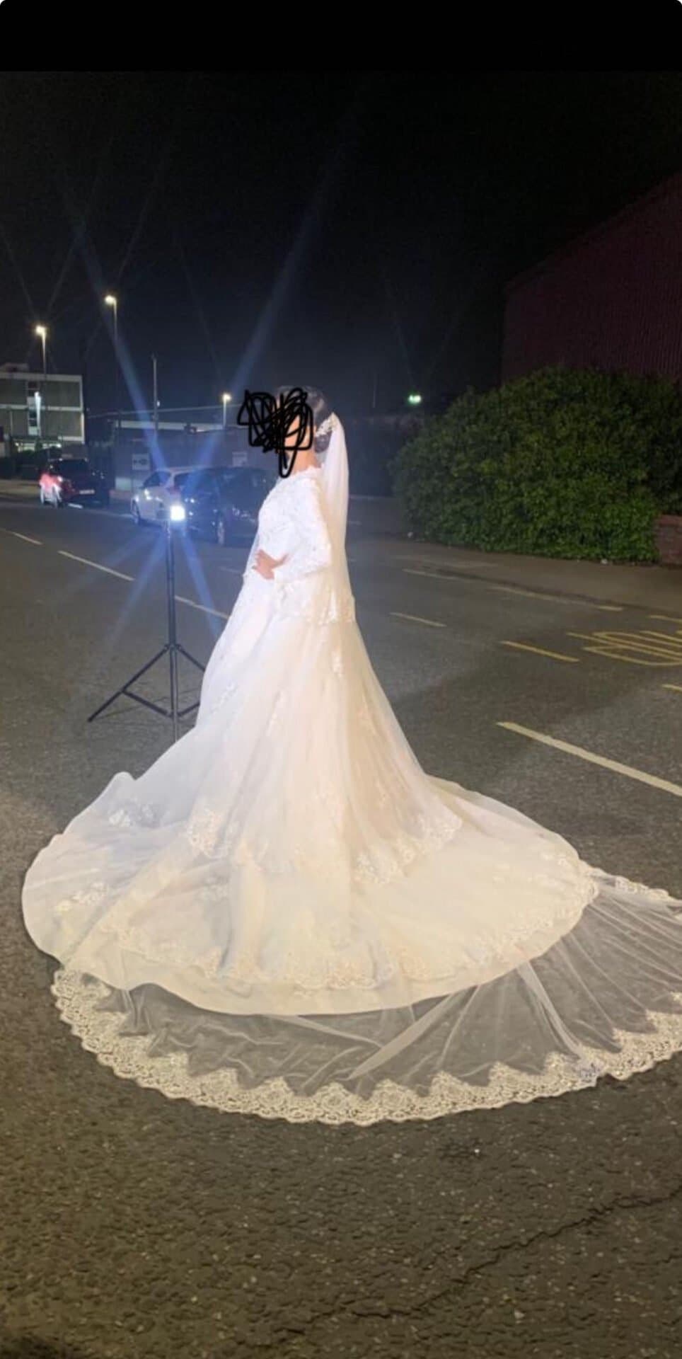 White Modest Wedding Dress & Veil — image 1