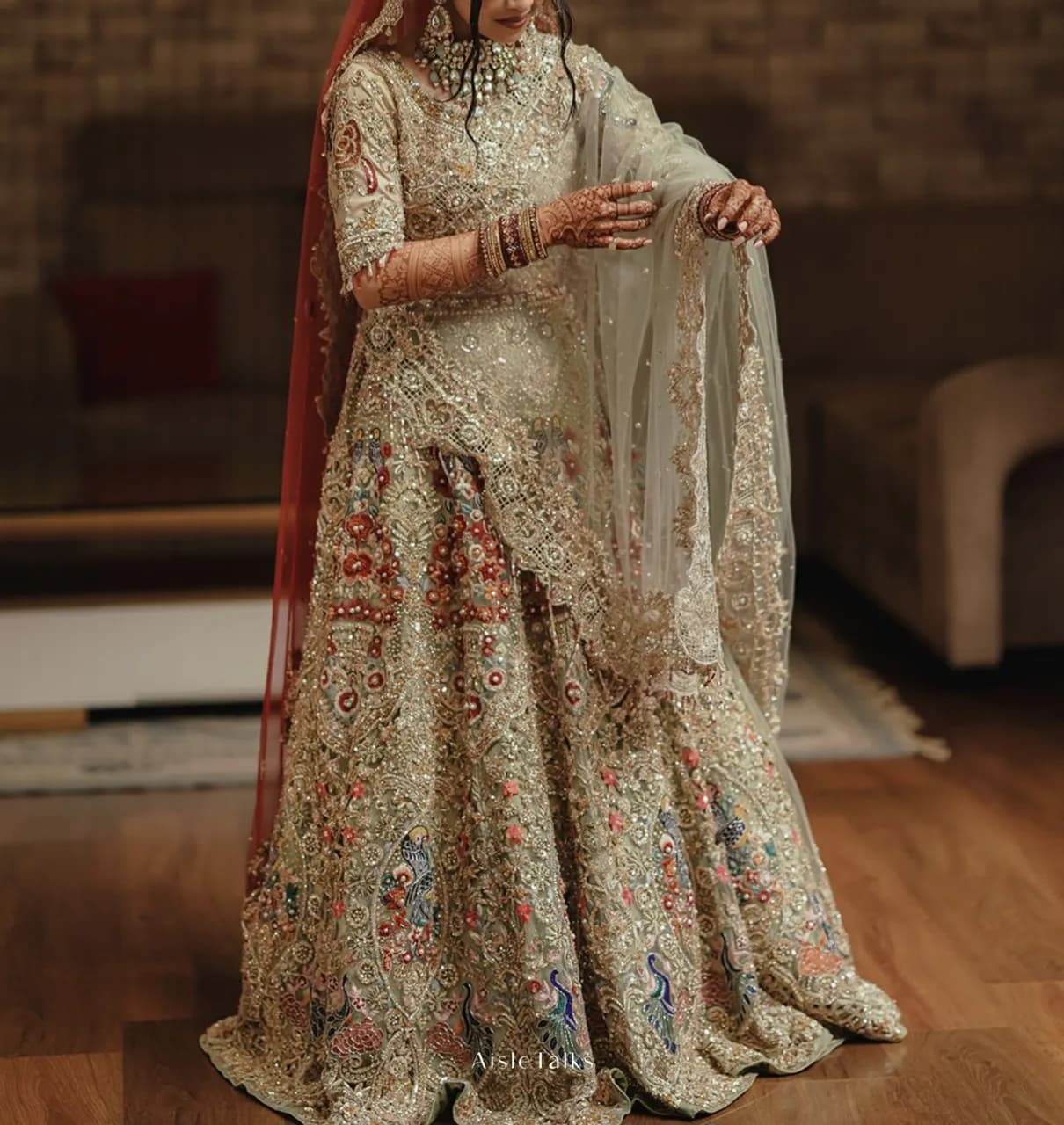 Custom Handmade Mint Green & Maroon Pakistani Bridal Outfit — image 1