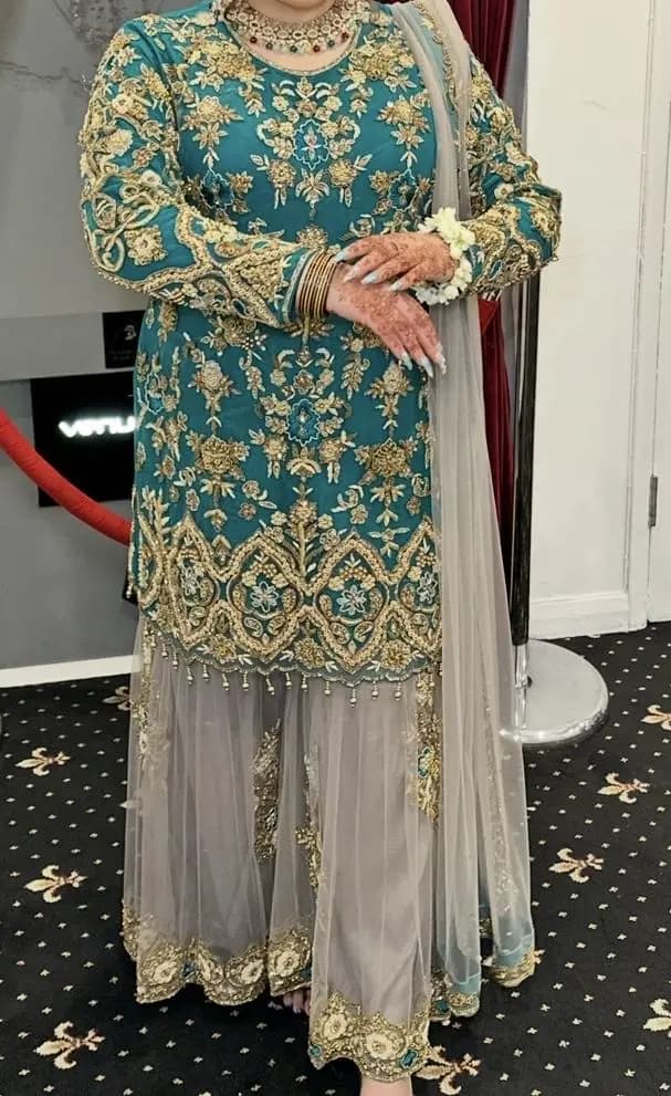 green & gold mehdni outfit gharara