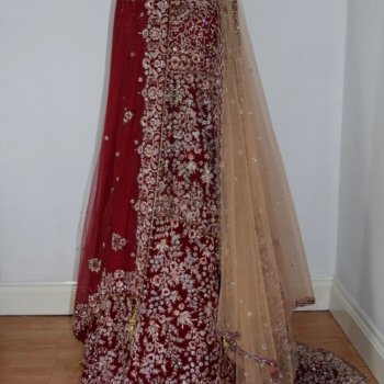 Embroidered bridal skirt, peplum top and gold scarf