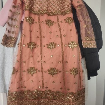 Pakistani New Pink and gold frock dress size 10