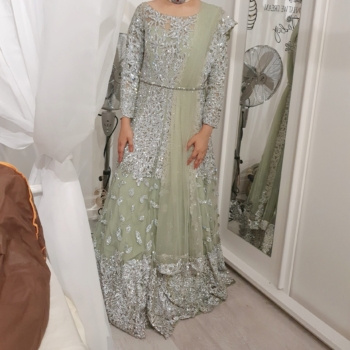 Mint green wedding Lengha with swarovski crystal work