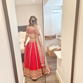 Frontier Raas Red Bridal Lehenga