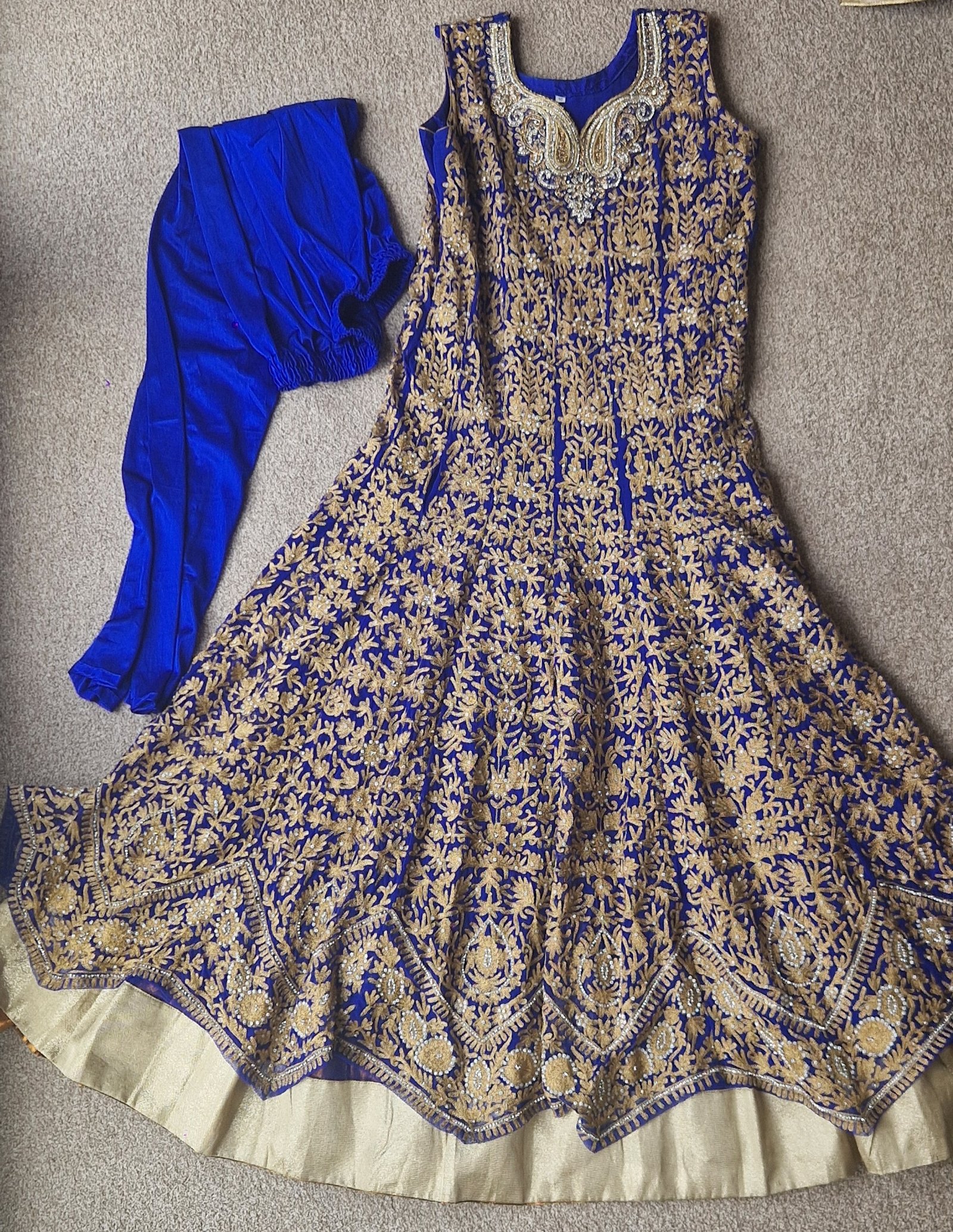 Royal Blue Anarkali with Gold Embroidery