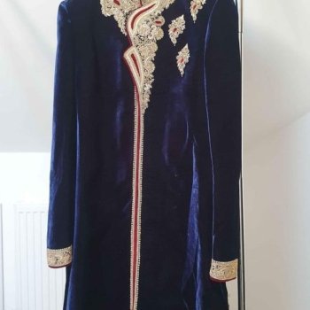 Navy Blue Velvet Medium Wedding Groom Sherwani