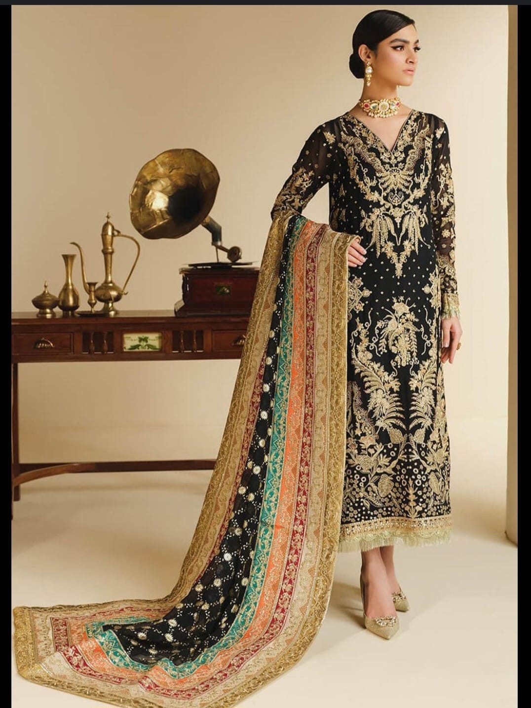 Ladies Mariam & Maria designer black and gold suit