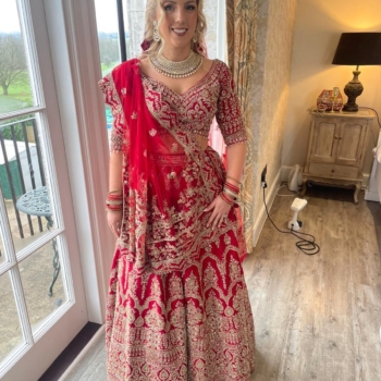 Red and gold wedding lengha