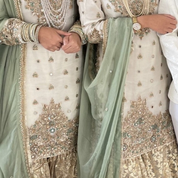 Ivory Mint Pakistani Dress with Gharara trousers