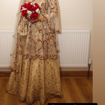 White gold and red two piece nikkah lengha