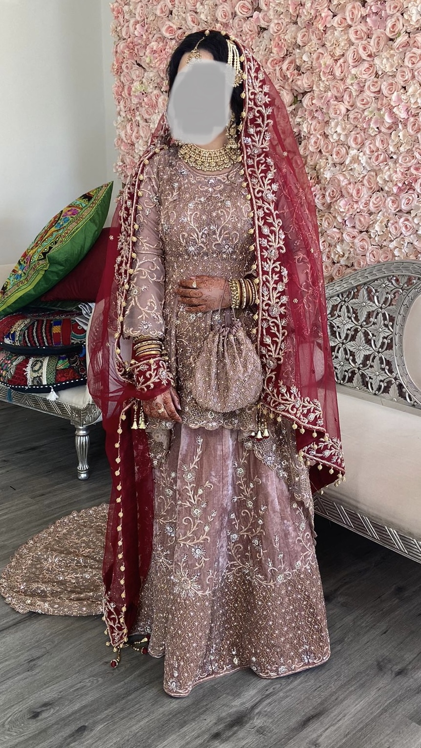 Dusty Pink Velvet Bridal Lehnga