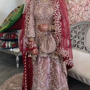 Dusty Pink Velvet Bridal Lehnga