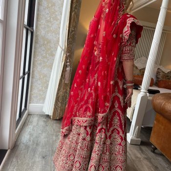 Red and gold wedding lengha