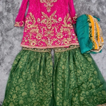 Pink and green mehndi/wedding outfit heavy beading