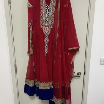 Ruby red and royal blue anarkali