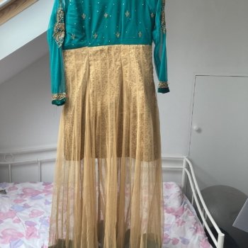 Gorgeous deep green & gold Asian suit