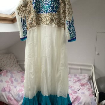 Beautiful cream and navy blue Asian suit