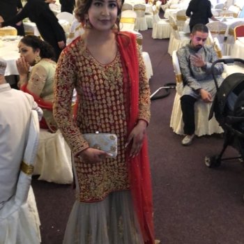 Pakistani red and grey sharara outfit