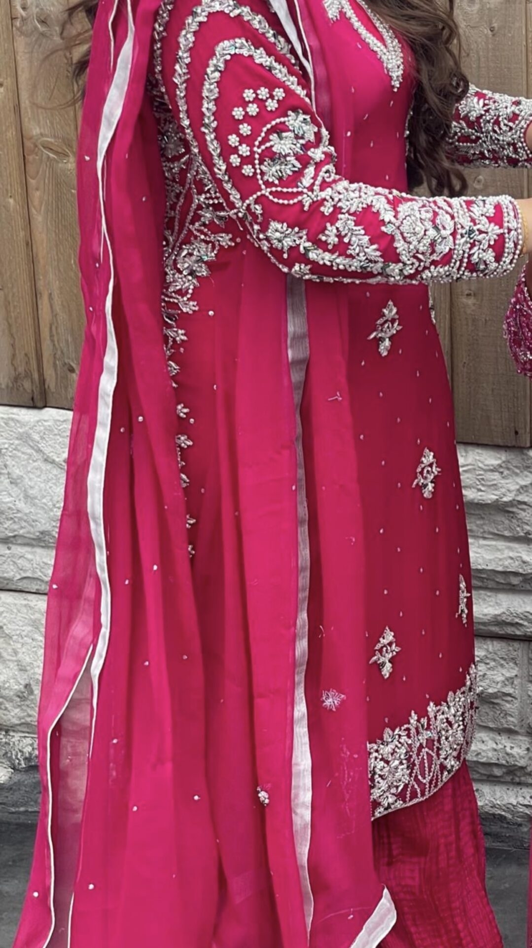 Hot pink 3pc Pakistani Formal Outfit