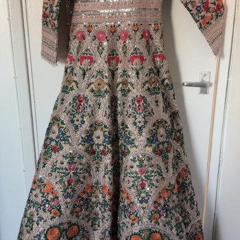 Embroidered Asian Formal Dress – Heavy Handwork, Floral Detail, Full-Length, UK 8/10
