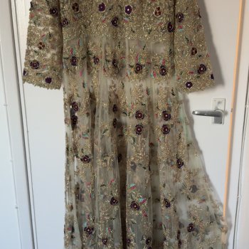 Gold Net Embroidered Asian Formal Dress With Inner Gown – Heavy Handwork – UK 8/10