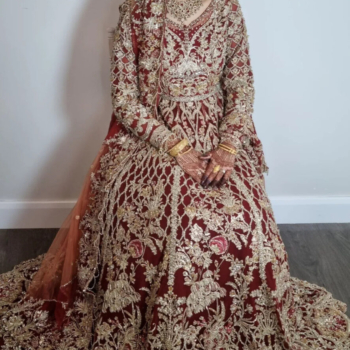 Suffuse by Sana Yasir red bridal Lengha Pakistani authentic designer