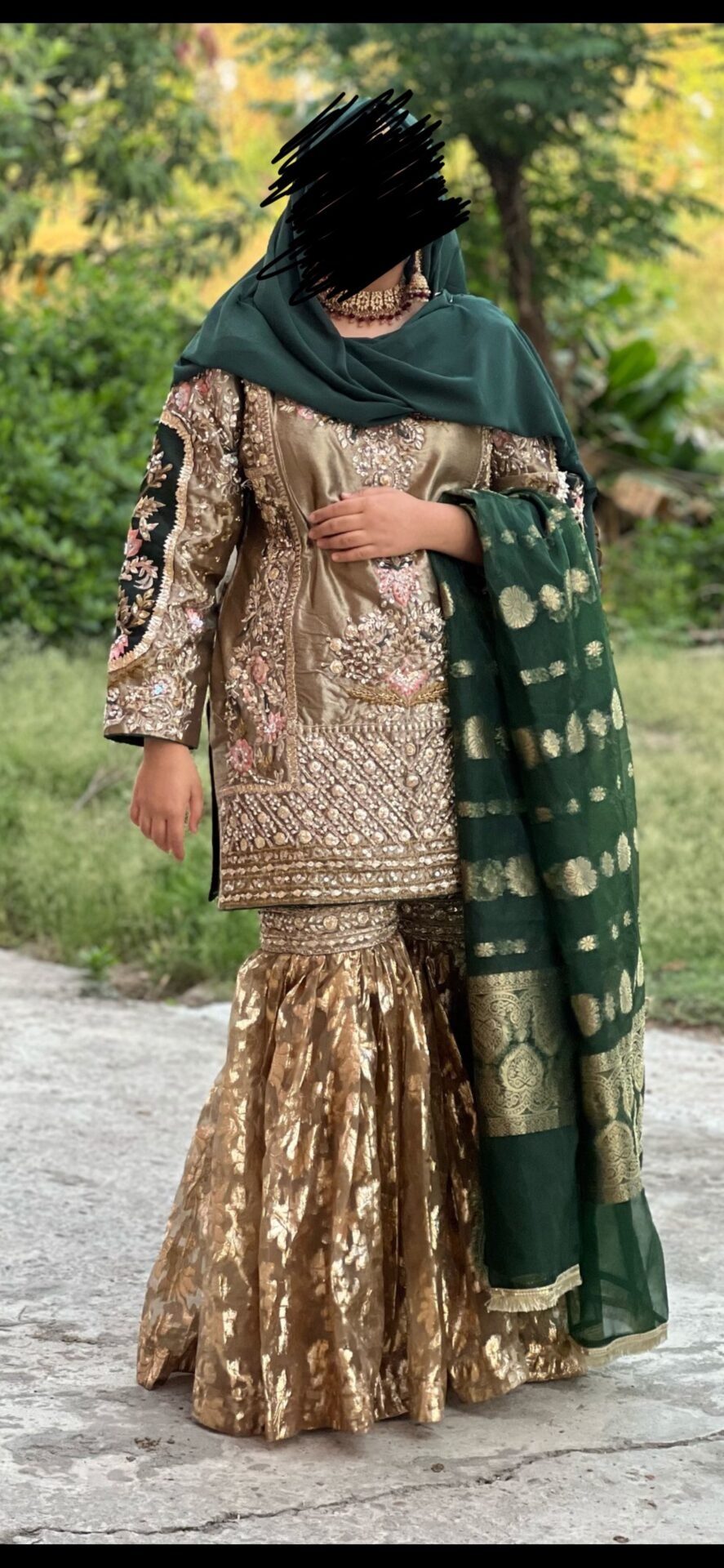 Pakistani mehndi gharara green and gold