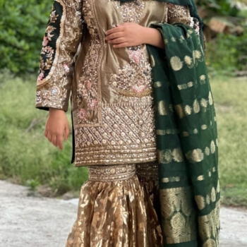 Pakistani mehndi gharara green and gold