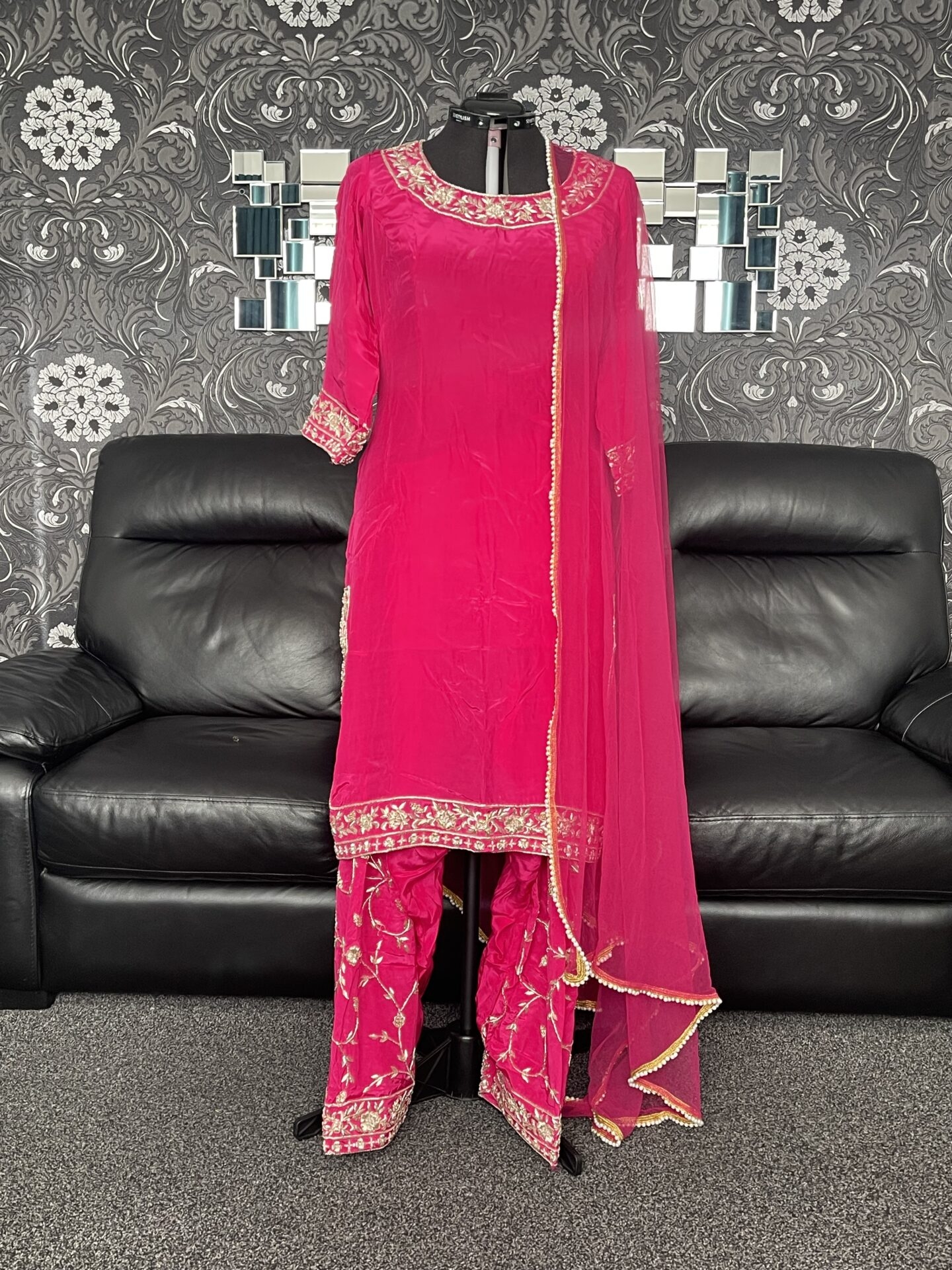 Cerise pink pure silk salwar suit