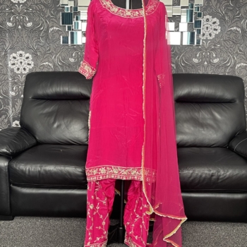 Cerise pink pure silk salwar suit