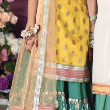 Yellow and Green Mehndi Lehnga