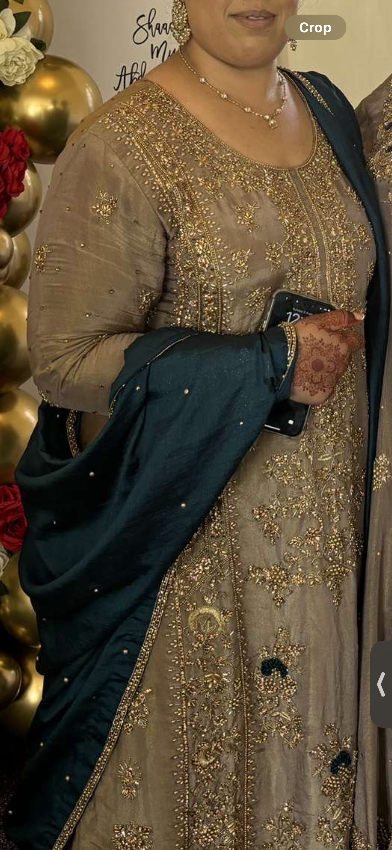 Teal and gold wedding guest outfit
