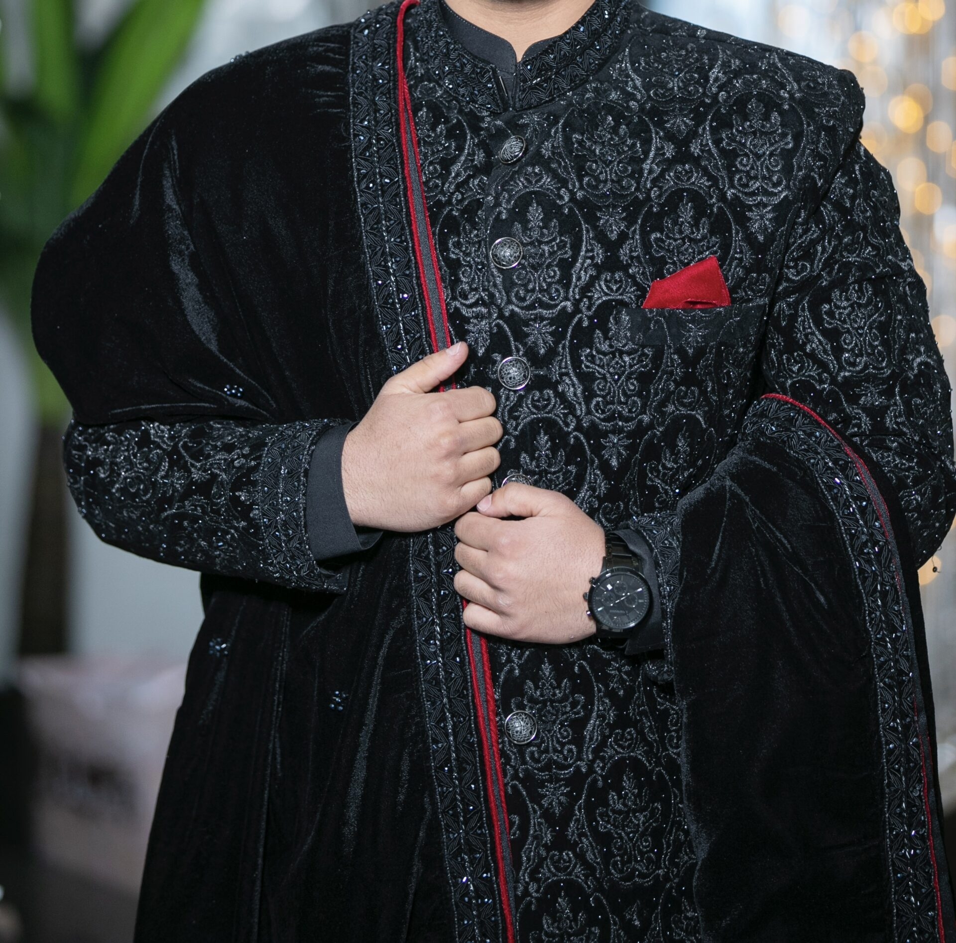 Black Grooms Sherwani by Hassan Shafiq