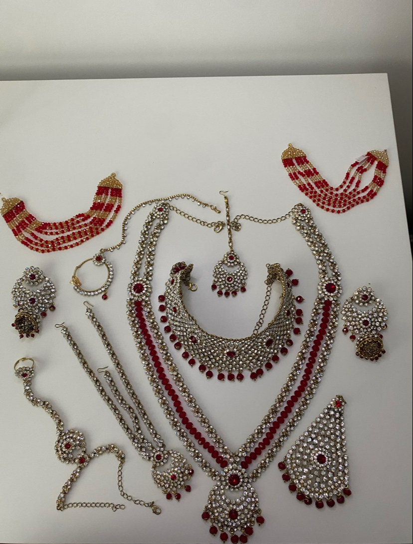 Antique gold, silver and red full bridal set