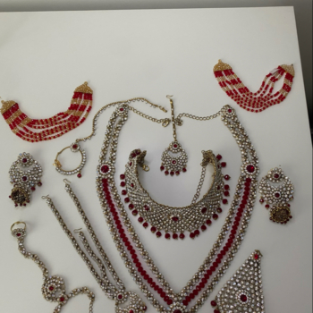 Antique gold, silver and red full bridal set