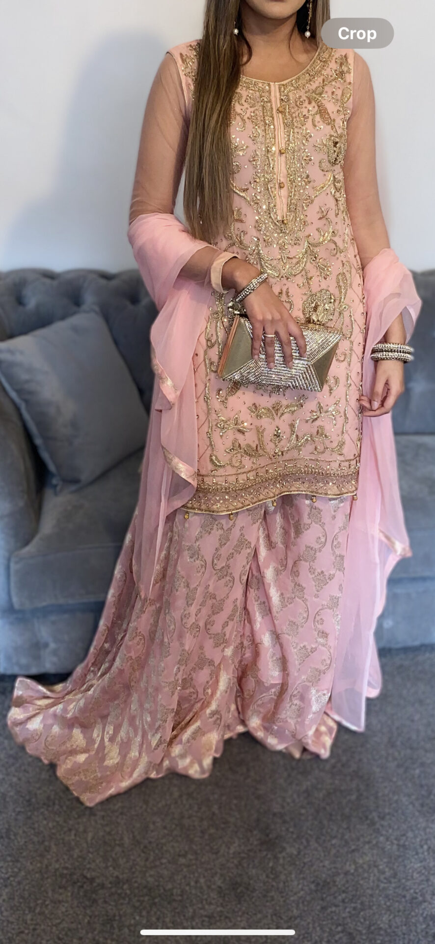 Ladies Indian Pakistani Pink 3 Piece Stitched Ready Made Wedding Party Wear Sharara Kameez Suit Size Small