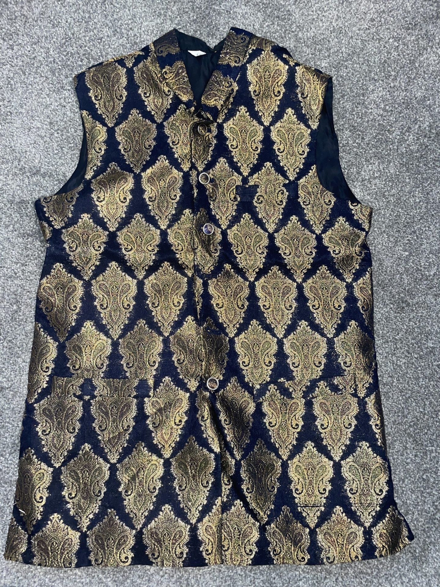 Dark Blue and gold patterned Mens Sherwani