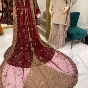 Velvet wedding dress and trail dupatta