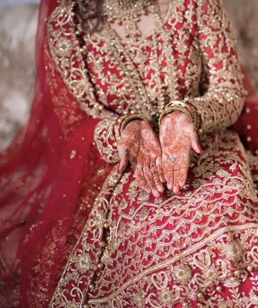 Red and gold Asian wedding lengha