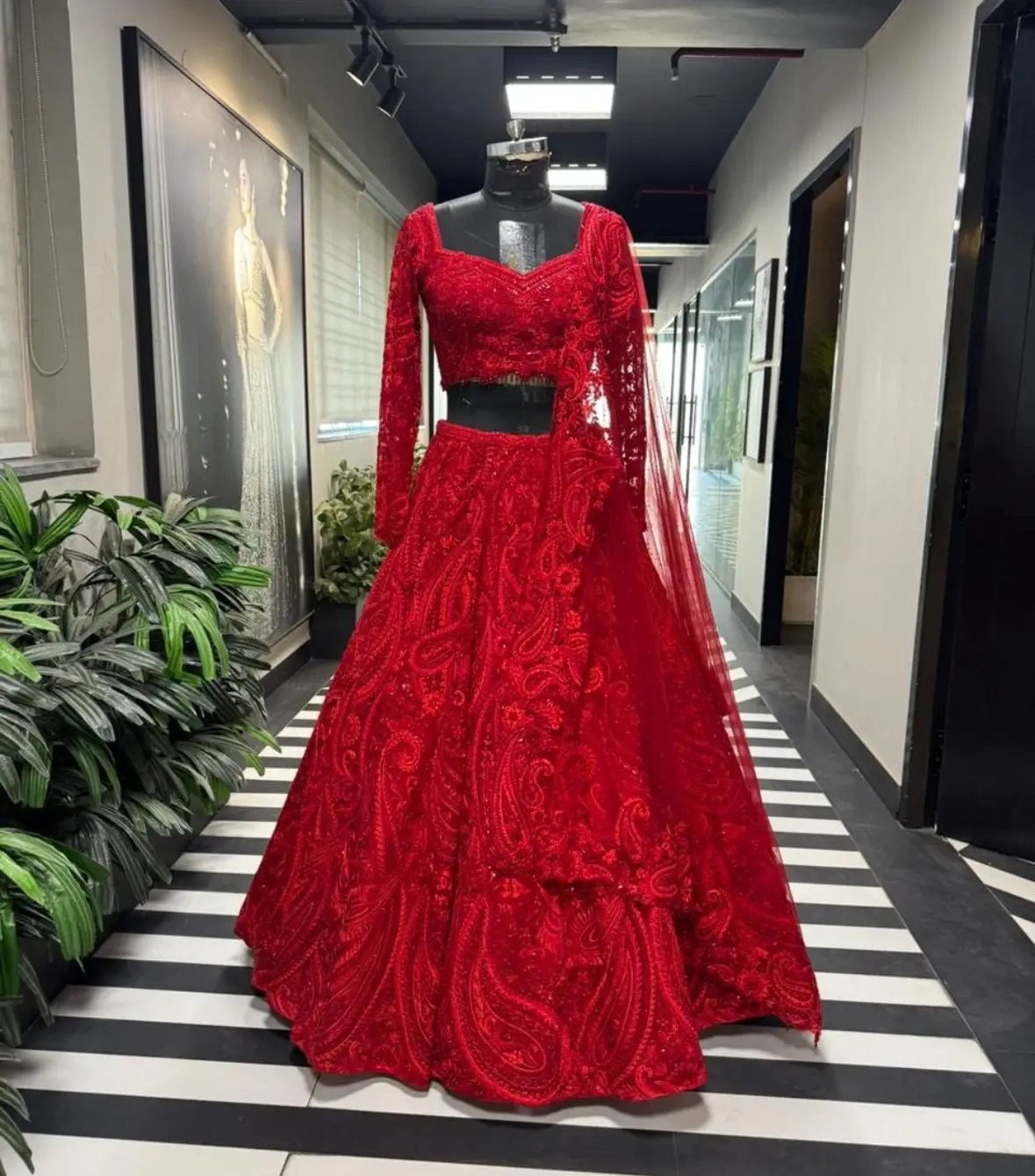 Red Paisley Lehenga Set